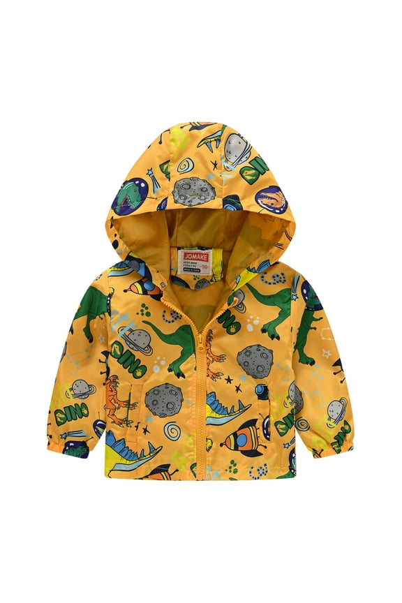 Toddler Baby Boys Girls 𝐂artoon Print Zip Up Hoodie Jacket Lightweight Hooded Windbreaker Outerwear Cute Dust Coats