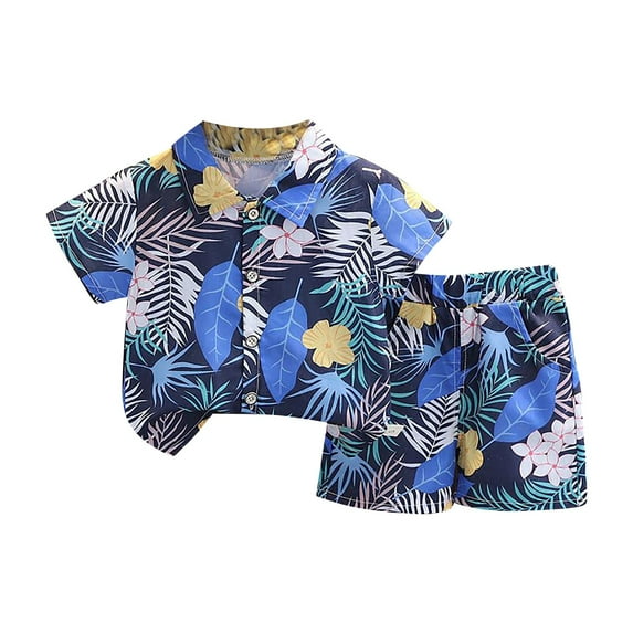 Mercatoo Toddler Baby Boys Summer Shorts Set Floral Outfits Button Down Shirt Top 𝐁ermuda Shorts 2Pcs Boys 𝐇awaiian Clothes