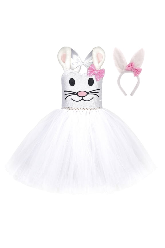 Toddler Baby Bunny Dresses Tulle Tutu Skirt Easter Outfit Newborn Little Girls Sleeveless Floral Dress