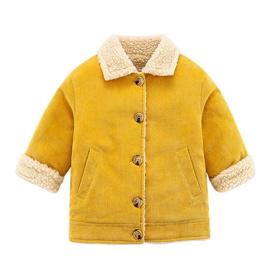 Mercatoo Toddler Baby Fle𝐞ce Lined Suede Jacket Boys Solid Color Button Up Lapel Outwear Girls Toddler Light Girl Winter Coat 4t