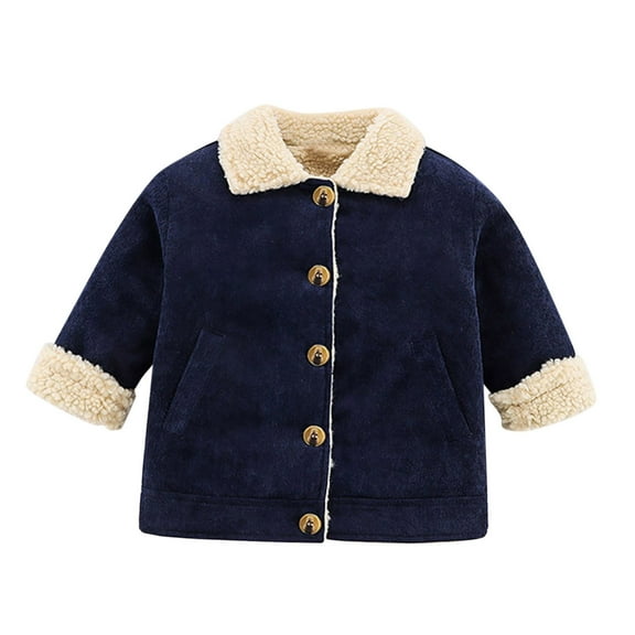 Mercatoo Toddler Baby Fle𝐞ce Lined Suede Jacket Boys Solid Color Button Up Lapel Outwear Girls Toddler Light Girl Winter Coat 4t
