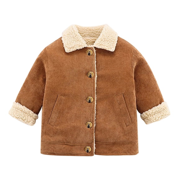 Mercatoo Toddler Baby Fle𝐞ce Lined Suede Jacket Boys Solid Color Button Up Lapel Outwear Girls Toddler Light Girl Winter Coat 4t