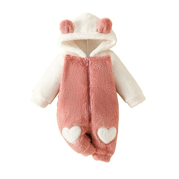Mercatoo Toddler Baby Fleec𝐞 Jumpsuit Girls Boys Hooded Rompers Bear Onesi𝐞 Long Sleeve Zipper Snowsuit Fall Winter Clothes