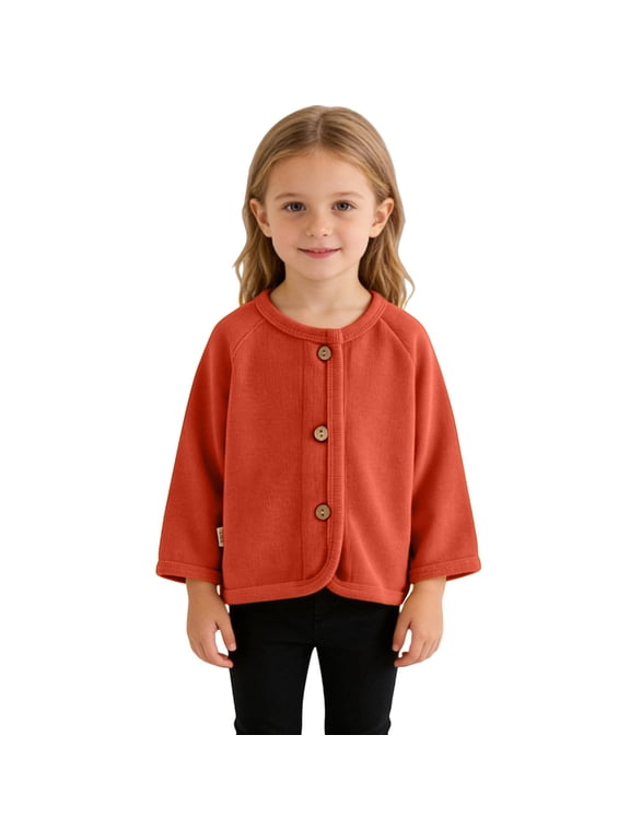 Toddler Baby Fleece Cardigan Jacket, Round Neck Button Front Long Sleeve Coat, Soft Warm Lightweight Outerwear for Infant Boys Girls