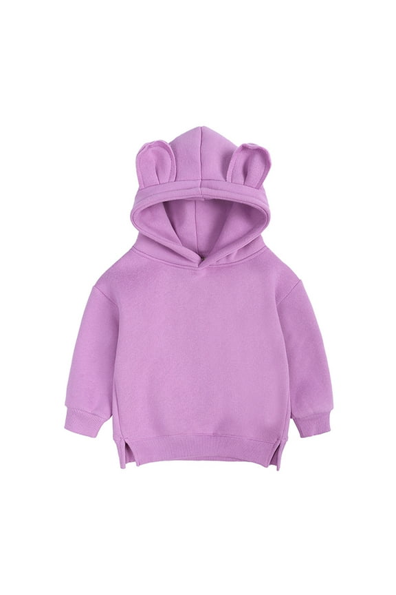 Toddler Baby Fleece Pullover Hoodie Cute 𝐁ear Ears Sweatshirts Boys Girls Cotton Solid Tops Fall Outwear Coat