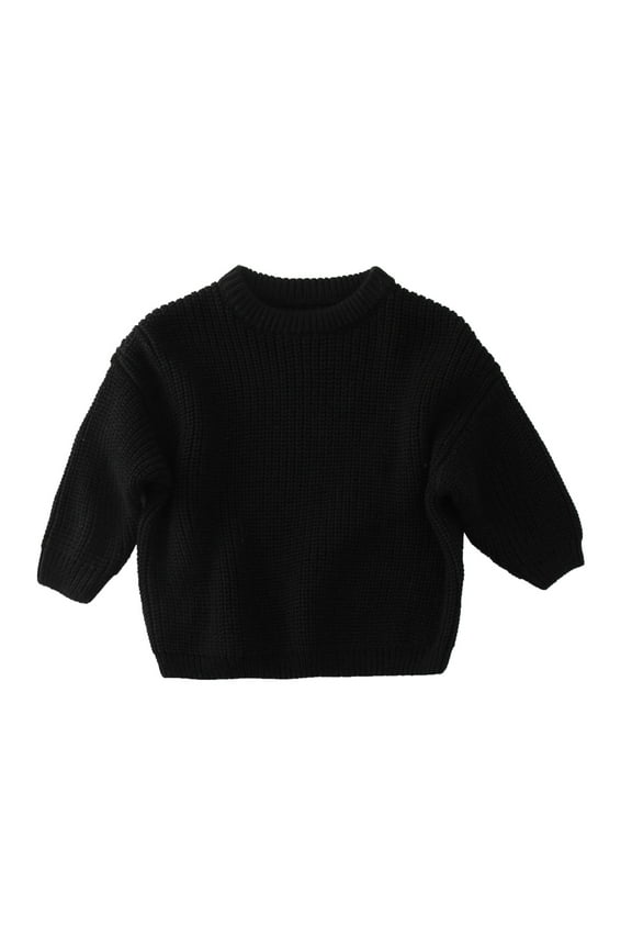 Toddler Baby Girl Boy Chunky Knit Sweater Crewneck Long Sleeve Solid Pullover Sweatshirt Blouse Fall Winter Clothes