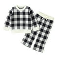thumbnail image 1 of Mercatoo Toddler Baby Girl Clothes Checker Knit Round Neck Top + Wide Leg Pants Pants Set Fall Winter Girls Outfit, 1 of 5