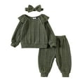 thumbnail image 1 of Mercatoo Toddler Baby Girl Clothes Outfits Rib Knit Bodysuit Shirt and Pants with Headband 3Pcs Girls 𝐂oming Home Outfit, 1 of 6