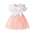 thumbnail image 1 of Mercatoo Toddler Baby Girl Dress 𝐅loral Print Short Sleeve Mesh Dresses with Decoration Bow Summer Casual P𝐚rty Clothes, 1 of 8