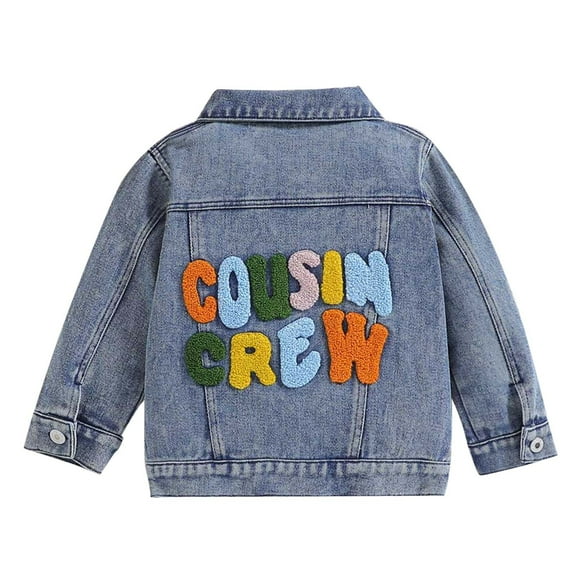 Mercatoo Toddler Baby Girl Fall Denim Jacket Letter Embroidery Long Sleeve Cardigan Button Jean Coat Girls Jacket