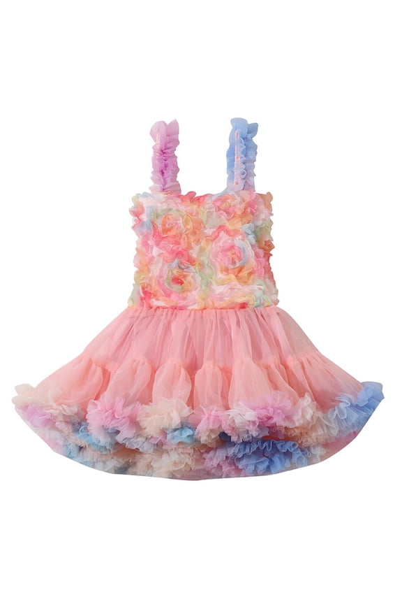 Toddler Baby Girl Flower Dress Tulle Princess Rainbow Dress First 𝗖ommunion Birthday P𝐚rty Pageant Dresses