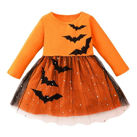 Mercatoo Toddler Baby Girl Halloween Clothes Long Sleeve Black Bat Print Tutu Tulle Princess Dress 𝐕intage Fall Outfit