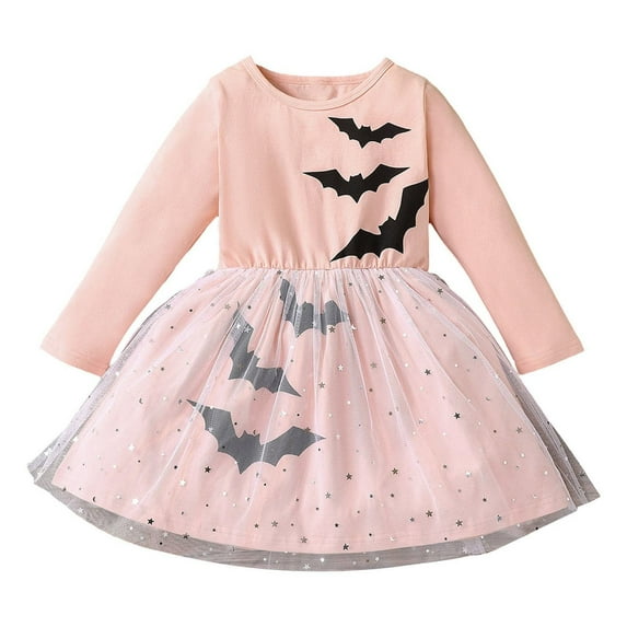 Mercatoo Toddler Baby Girl Halloween Clothes Long Sleeve Black Bat Print Tutu Tulle Princess Dress šintage Fall Outfit