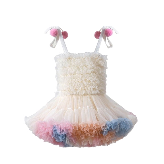 Mercatoo Toddler Baby Girl Mesh Tulle Sleeveless Dress Solid Color Tie-Up Strap Su𝐧dress Summer Birthday P𝐚rty Dress