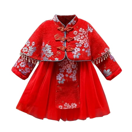 Mercatoo Toddler Baby Girl New Year Dress New Year Red Tang Dress Girl Baby Spring Festival Qipao New Midsummer Flower Princess