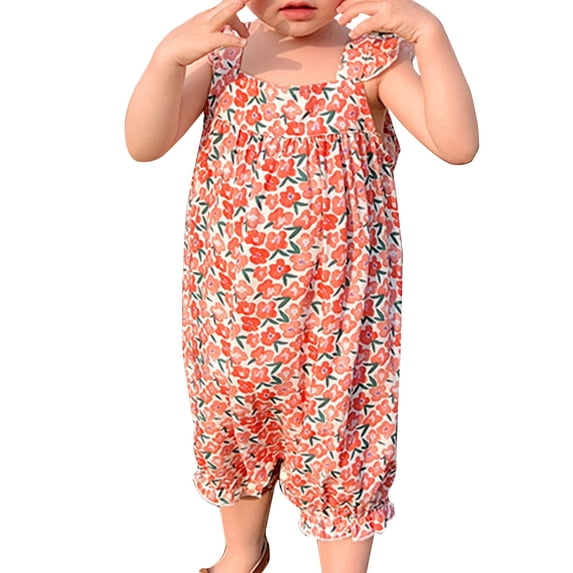 Mercatoo Toddler Baby Girl Romper Floral Print Flying Sleeves Suspender Bodysuit Baby Girl Summer Holiday Jumpsuit Clothes