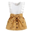 thumbnail image 1 of Mercatoo Toddler Baby Girl Summer Clothes Ribbed Ruffled Sleeve T-Shirt Tops High Waist Shorts with Bowknot Belt Set, 1 of 9