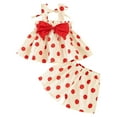 thumbnail image 1 of Mercatoo Toddler Baby Girl Summer Clothing Strap Camisole Crop Polka Dot Top with Bow + Shorts 2Pcs Casual Outfit Set, 1 of 9