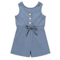 thumbnail image 1 of Mercatoo Toddler Baby Girl Summer Outfit Sleeveless Ribbed Romper Solid Bow Jumpsuit Shorts Cotton Kids Girls Clothes, 1 of 6