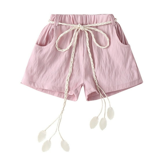 Mercatoo Toddler Baby Girl Summer Shorts Solid Color Casual Short with Knitted Belt Leaf for 2 to 7 Years Kids and Little Girls