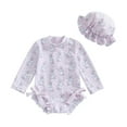 thumbnail image 1 of Mercatoo Toddler Baby Girl Swimsuit One 𝐏iece Rash Guard Ruffles Bathing Suit with Hat Long Sleeve Zipper Bowknot Swimwear, 1 of 8