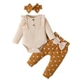 thumbnail image 1 of Mercatoo Toddler Baby Girls 3pcs Outfit Set Ribbing Solid Color Romper + Heart Print Pants and Hairband Clothing Set, 1 of 9