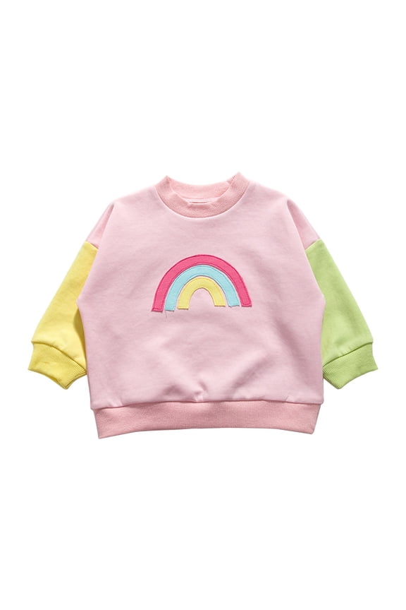 Toddler Baby Girls Autumn Winter Sweatshirts Cotton Warm Crewneck Color Splicing Long Sleeve Pullover Tops Clothes