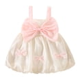 thumbnail image 1 of Mercatoo Toddler Baby Girls Bowknot Decor Dress Summer Cold Shoulder Ruched Ruffle Dress Sleeveless Sweet 𝐏𝐚𝐫𝐭𝐲 Clothes, 1 of 9