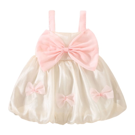 Mercatoo Toddler Baby Girls Bowknot Decor Dress Summer Cold Shoulder Ruched Ruffle Dress Sleeveless Sweet 𝐏𝐚𝐫𝐭𝐲 Clothes