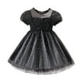 thumbnail image 1 of Mercatoo Toddler Baby Girls Bubble Sleeve Black White Dots Dresses Tulle Mesh Dress Summer Clothes for Birthday P𝐚rty, 1 of 3