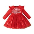 thumbnail image 1 of Mercatoo Toddler Baby Girls Christmas Dress Red 𝐑uffle Long Sleeve Letter Print Tulle Mesh Dress Fall Winter P𝐚rty Xmas Outfit, 1 of 7