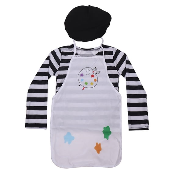 Mercatoo Toddler Baby Girls Clothes Long Sleeved Striped Tops and Apron Hat Outfit Little Painter Figures Performing Set