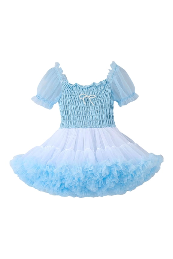 Toddler Baby Girls Dress Gradient Puffy Dress Square Neck Bubble Sleeve Dress Summer Casual P𝐚rty Clothes