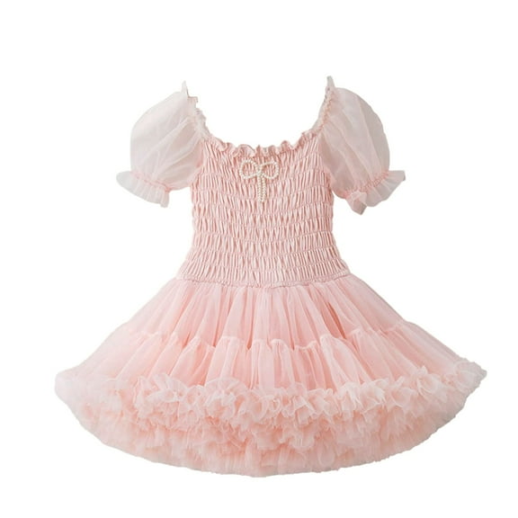 Mercatoo Toddler Baby Girls Dress Gradient Puffy Dress Square Neck Bubble Sleeve Dress Summer Casual P𝐚rty Clothes