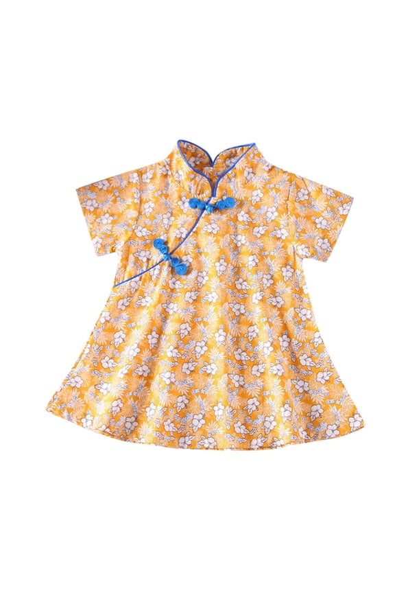 Toddler Baby Girls Floral Cheongsam Dress Classical Vintage Floral Print Qipao Dress for Infants Hanfu Dress
