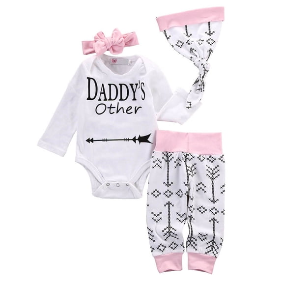 Mercatoo Toddler Baby Girls Outfit Long Sleeve Romper Shirt Floral Pants Beanie Hat Headband 4Pcs Fall Clothes Set