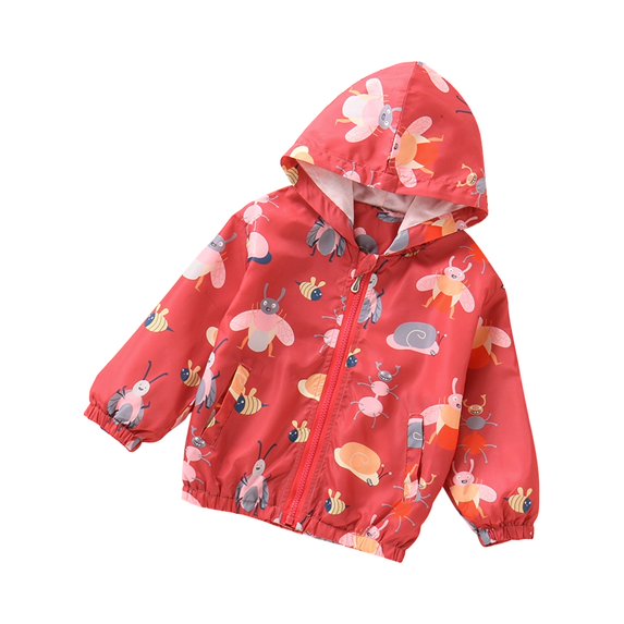 Mercatoo Toddler Baby Girls Print Jacket Zipper Hooded Windproof Coat Windbreaker Kids Spring and Autumn Outwear