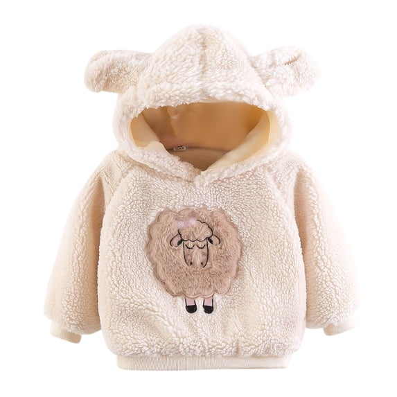 Mercatoo Toddler Baby Girls Sh𝐞rpa Fle𝐞ce Warm Ear Hoodie Sheep Pattern Long Sleeve Pullover Tops Winter Fall Warm Clothes