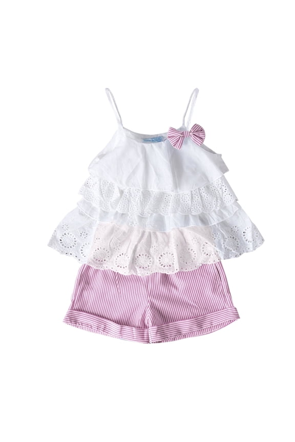 Toddler Baby Girls Summer Clothes Outfits Mesh Ruffle Camisole Tops and Ribbed Casual Shorts Girls Clothing
