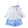 thumbnail image 1 of Mercatoo Toddler Baby Girls Summer Clothes Outfits Mesh Ruffle Camisole Tops and Ribbed Casual Shorts Girls Clothing, 1 of 8