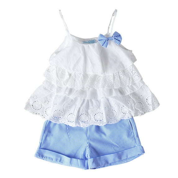 Mercatoo Toddler Baby Girls Summer Clothes Outfits Mesh Ruffle Camisole Tops and Ribbed Casual Shorts Girls Clothing