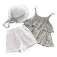 thumbnail image 1 of Mercatoo Toddler Baby Girls Summer Clothes Set Floral Sleeveless Ruffle Crop Vest+Mesh Shorts+ Sun Visor Hat 3Pcs Outfits, 1 of 5