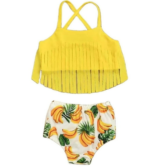 Mercatoo Toddler Baby Girls Swimsuit Banana Prints Tassels Bikini 2Pcs Bathing Outfit Suit Girls Summer Beach Clothes Set