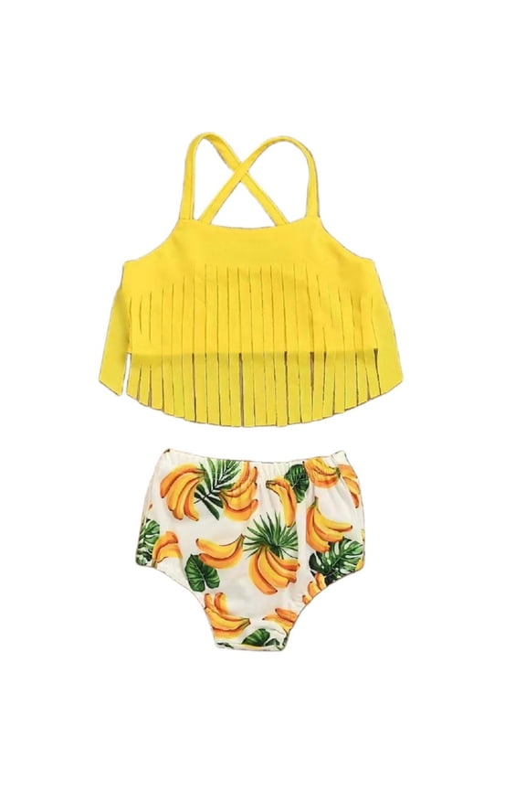 Toddler Baby Girls Swimsuit Banana Prints Tassels Bikini 2Pcs Bathing Outfit Suit Girls Summer Beach Clothes Set