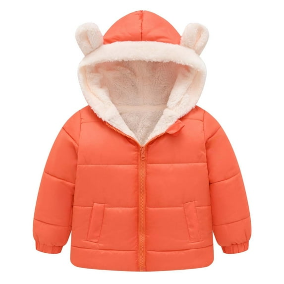 Mercatoo Toddler Baby Girls Winter Coat Warm Lined Zip Up Solid Color Ears Fleece Jacket Kid's Hoodie Outerwear