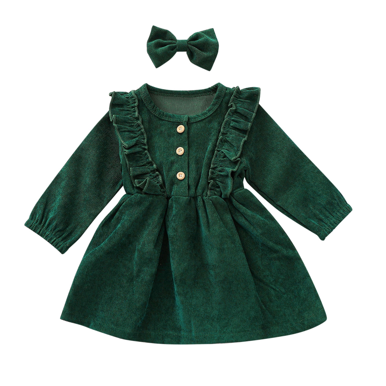 Mercatoo Toddler Baby Kids Girls Solid Color Long-Sleeved Ruffle otton  Dress Princess Dress With Hairband Set Girls Dresses - Walmart.com
