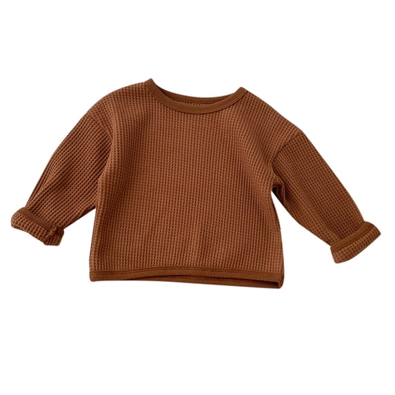 Mercatoo Toddler Baby Solid Color Waffl1 T-Shirts Long Sleeve Crewneck Blouse Top Spring Casual Loose Pullover Basic Tees Clothes