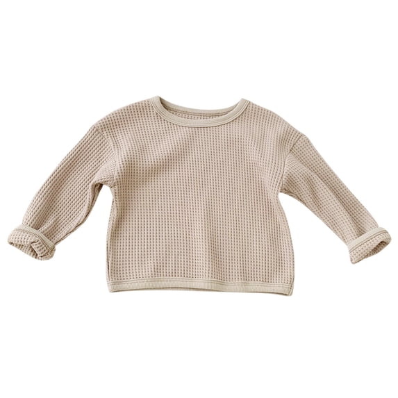 Mercatoo Toddler Baby Solid Color Waffl1 T-Shirts Long Sleeve Crewneck Blouse Top Spring Casual Loose Pullover Basic Tees Clothes