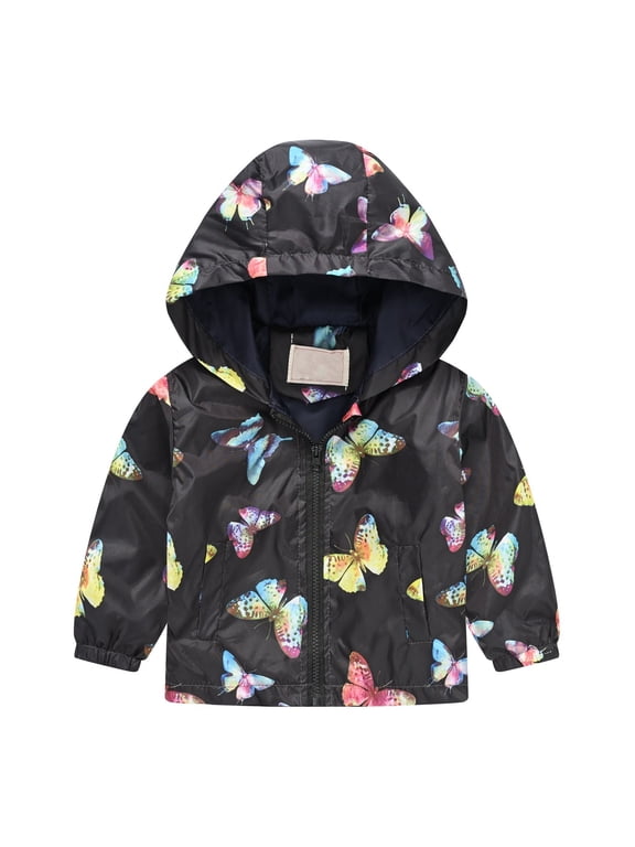 Toddler Baby Spring Jacket Girls Boys Cute 𝐂artoon Windbreaker Coats Rain Jacket Hooded Zip Light Outerwear