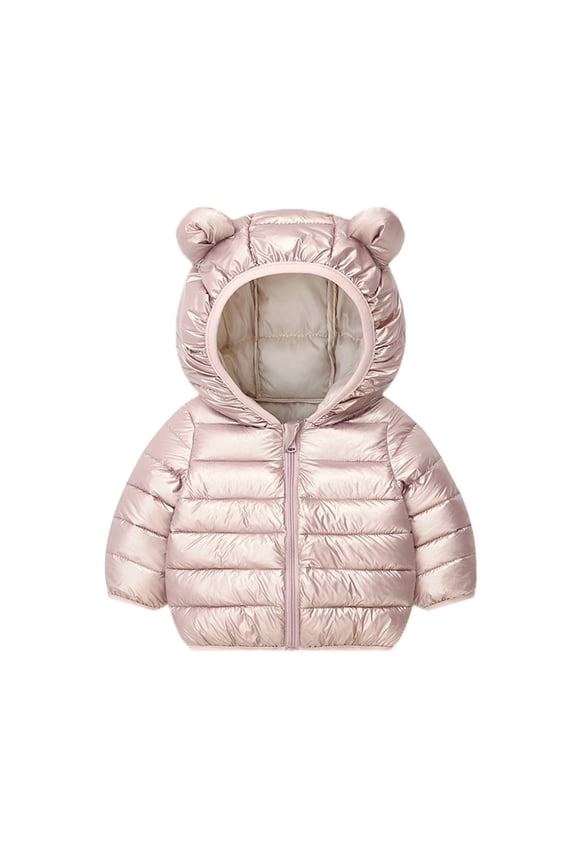 Toddler Baby 𝐁ear Ear Puffer Jacket 𝐇ooded Zipper Long Sleeve Padded Down Jacket Plain Lightweight Winter Warm Clothes
